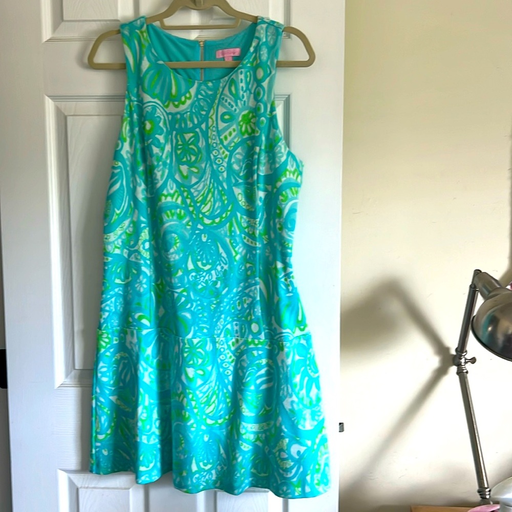 Lilly Pulitzer Turquoise & Lime Paisley Sleeveless Fit-and-Flare Dress VGUC